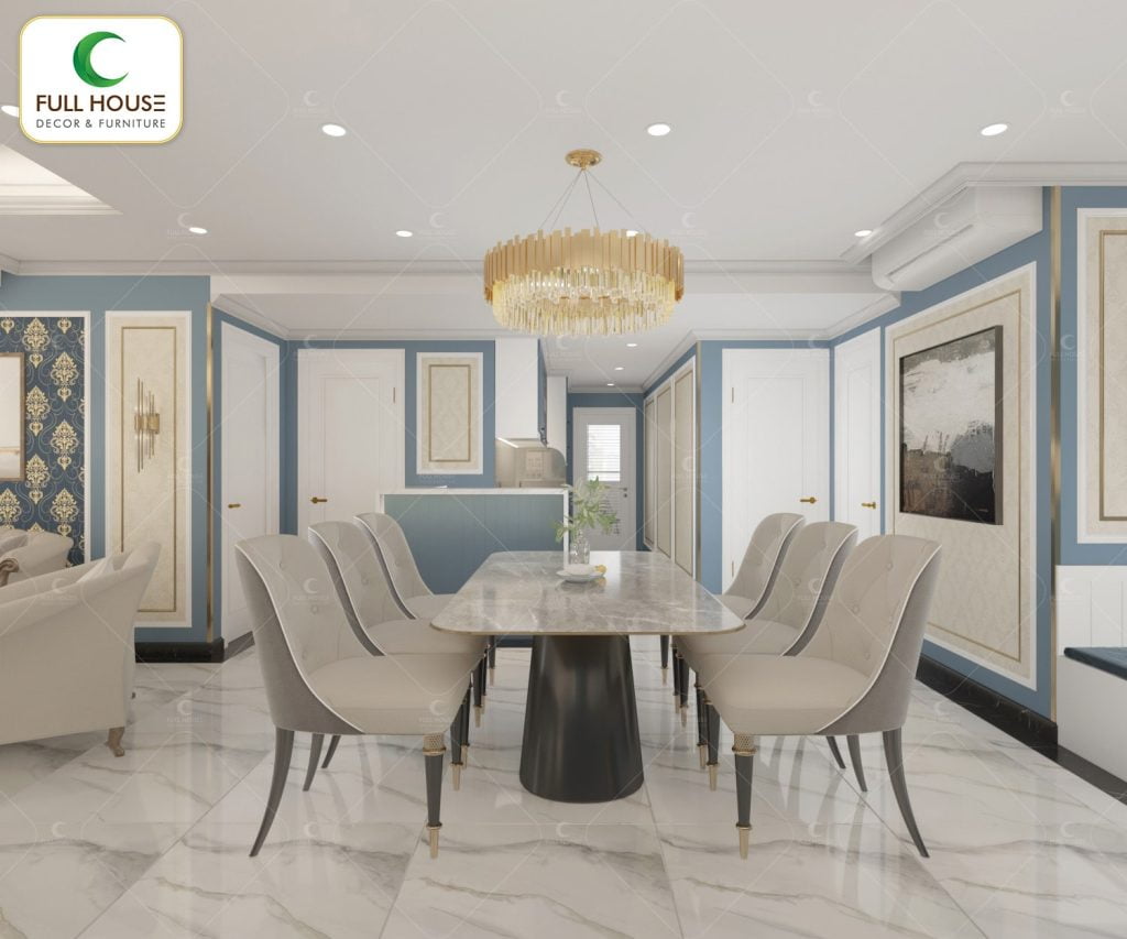 Bàn ăn phong cách Bán cổ điển sang trọng, tinh tế