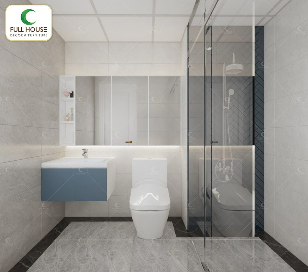 Nhà vệ sinh được bố trí khu vực tắm đứng riêng biệt
