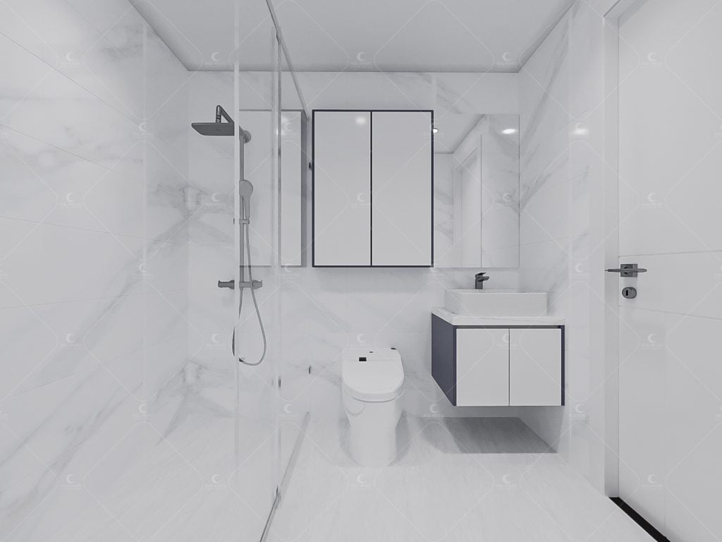 Nhà vệ sinh với tone màu trắng sáng sang trọng