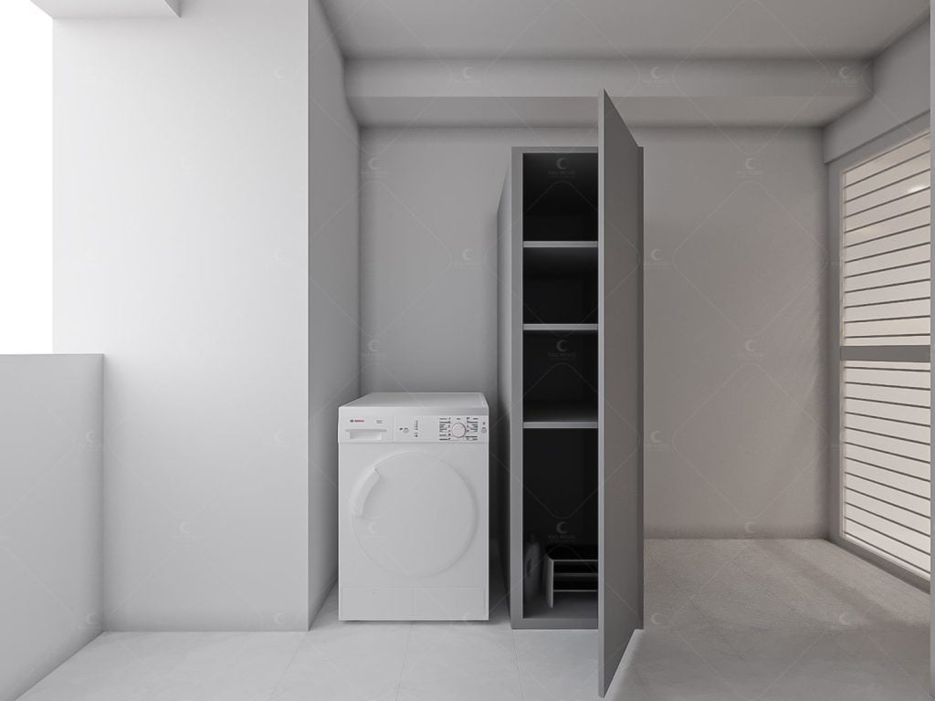Logia được chăm chút để máy giặt và tủ đựng đồ tiện dụng ngay bên cạnh