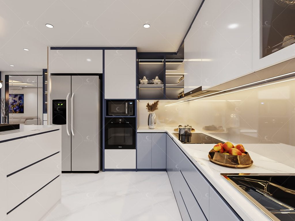 Không gian bếp rộng rãi để gia chủ có thể thoải mái sử dụng