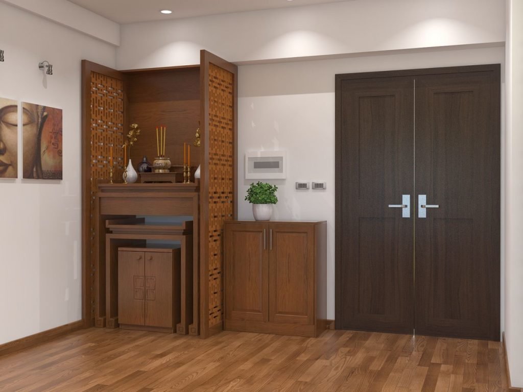 Thiết kế phòng khách chung cư có bàn thờ hợp phong thủy